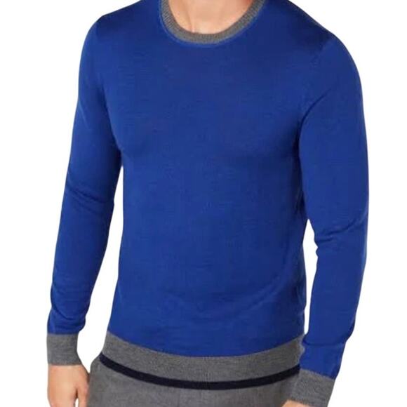TASSO ELBA Cobalt Blue Merino Wool Blend Crewneck Sweater - Size L - Picture 2 of 7